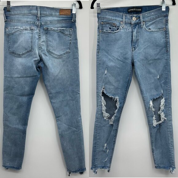 Express Mid-Rise Ripped Distressed Cropped Legging Jeans Size 4 - Picture 7 of 7